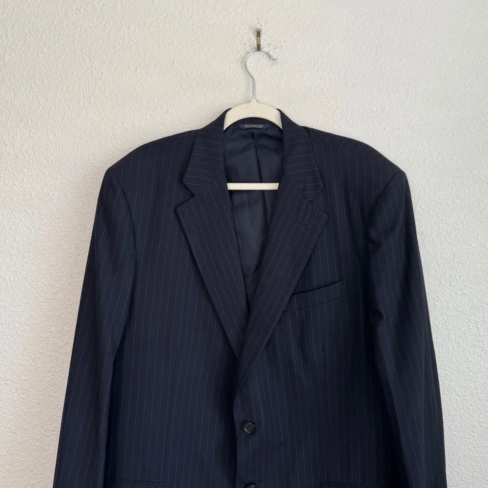Brooks Brothers‎ Golden Fleece Navy Pinstripe Wool Suit Jacket Blazer 44 Long